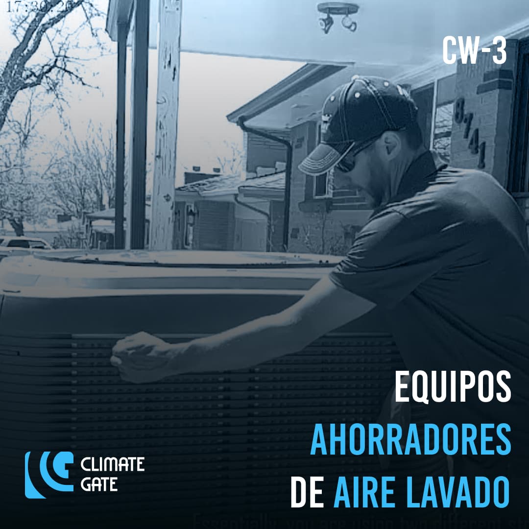 Imagen de equipo de aire lavado CW-3 en uso industrial, mostrando la marca y su enfoque en eficiencia.